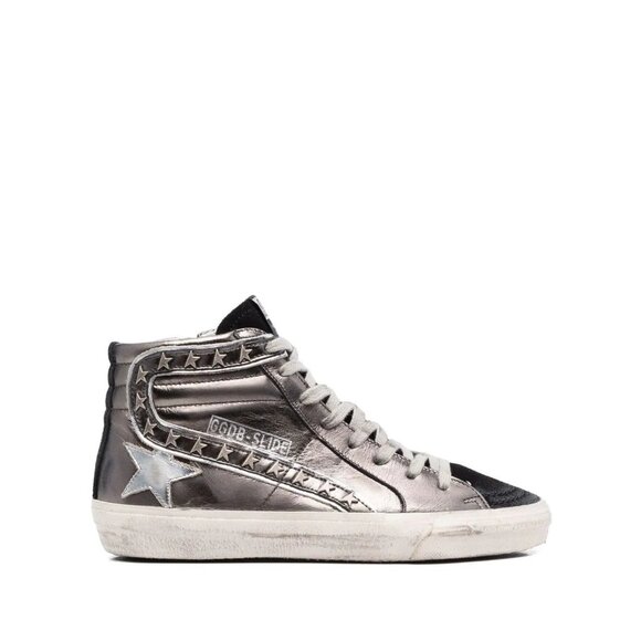 Golden Goose Slide high-top sneakers Silver + Black Star Stud Size 37 7 - Picture 1 of 15
